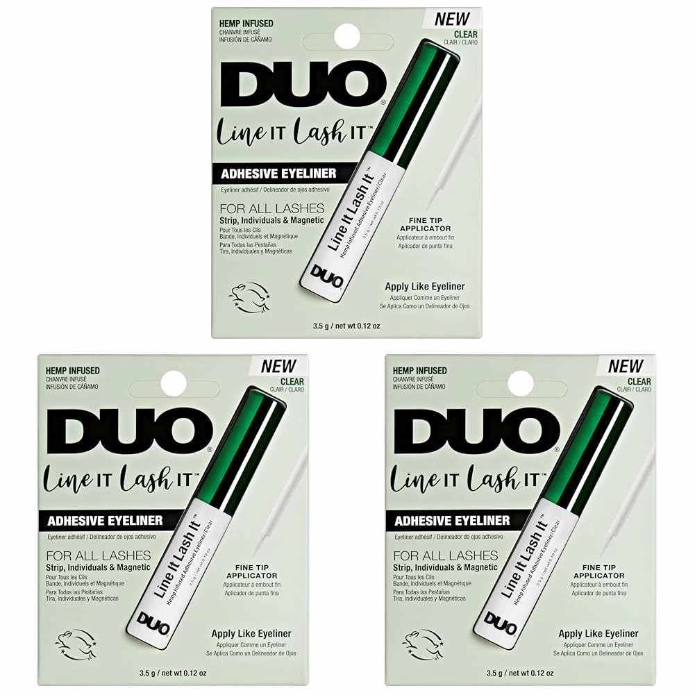 DUO Line It Lash It Clear Lash Adhesive, Hemp-Infused Precision Glue Eyeliner for Strip, Individuals, & Magnetic False Eyelashes, 0.12 Oz (Pack of 3)