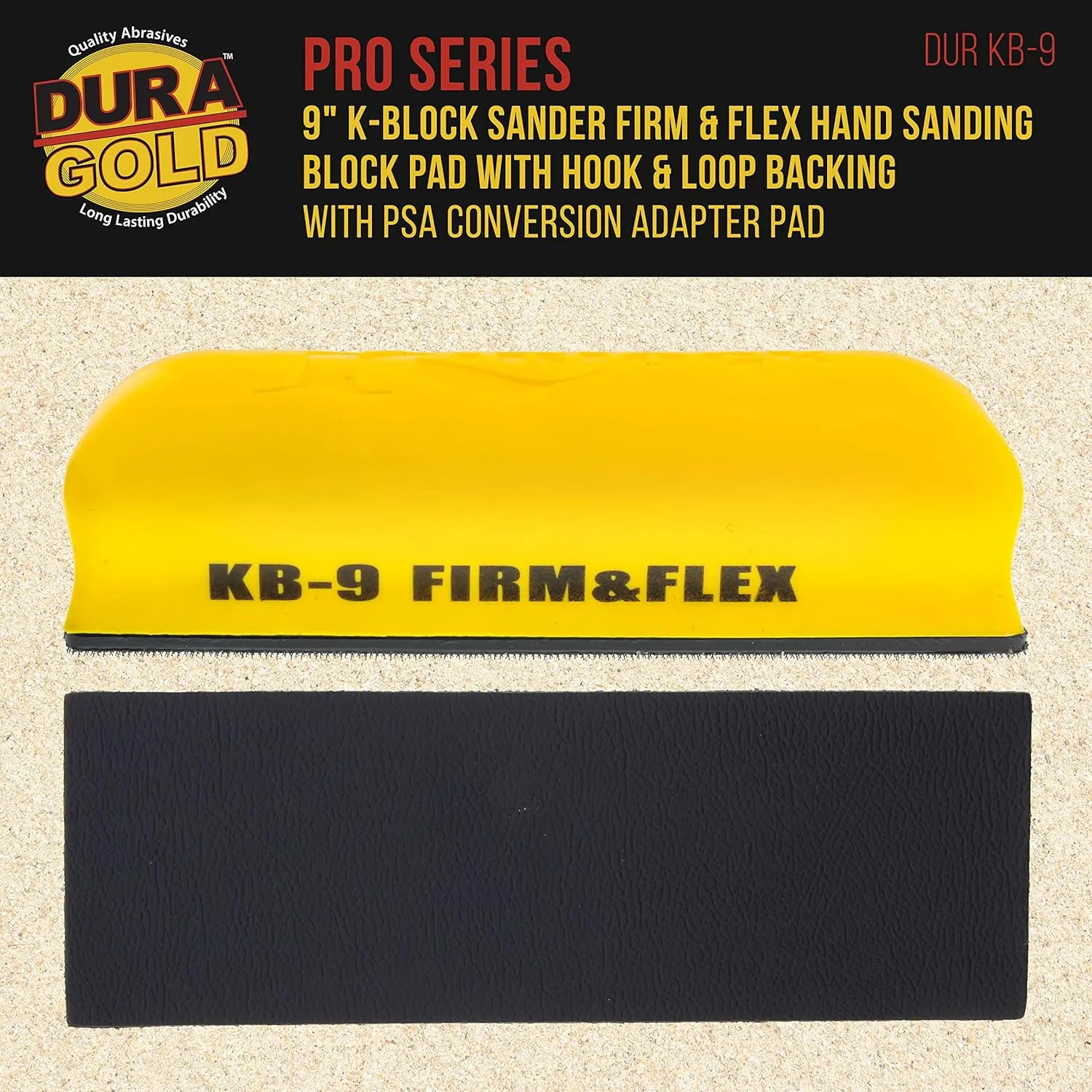 Dura-Gold Pro Series 9" K-Block Sander Firm & Flex Hand Sanding Block Pad with Hook & Loop Backing and PSA Sandpaper Conversion Adapter Pad - Automotive Paint Prep Sand Shape Contour Woodworking Wood