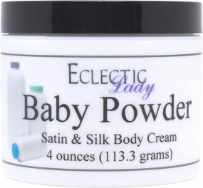Eclectic Lady Baby Powder Satin and Silk Cream, Body Cream, Body Lotion, 4 oz - Shea Butter, Aloe, Silk Amino Acids, Vitamin E, Phthalate-Free, Handcrafted in USA - Perfect For Women