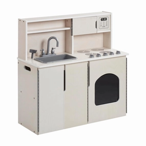 ECR4Kids 4-in-1 Kitchen, Sink, Stove, Oven, Microwave and Storage, Play Kitchen, White Wash