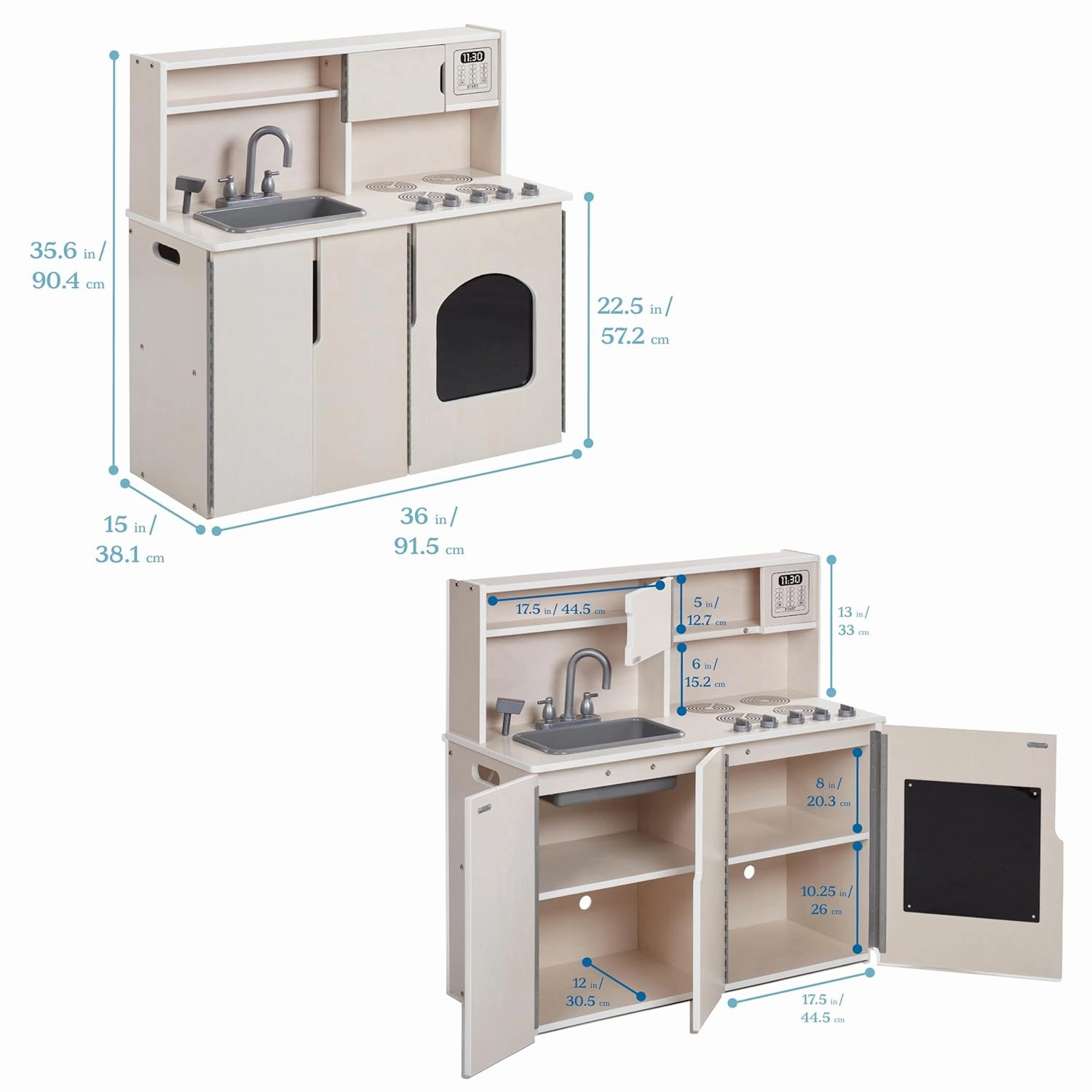 ECR4Kids 4-in-1 Kitchen, Sink, Stove, Oven, Microwave and Storage, Play Kitchen, White Wash