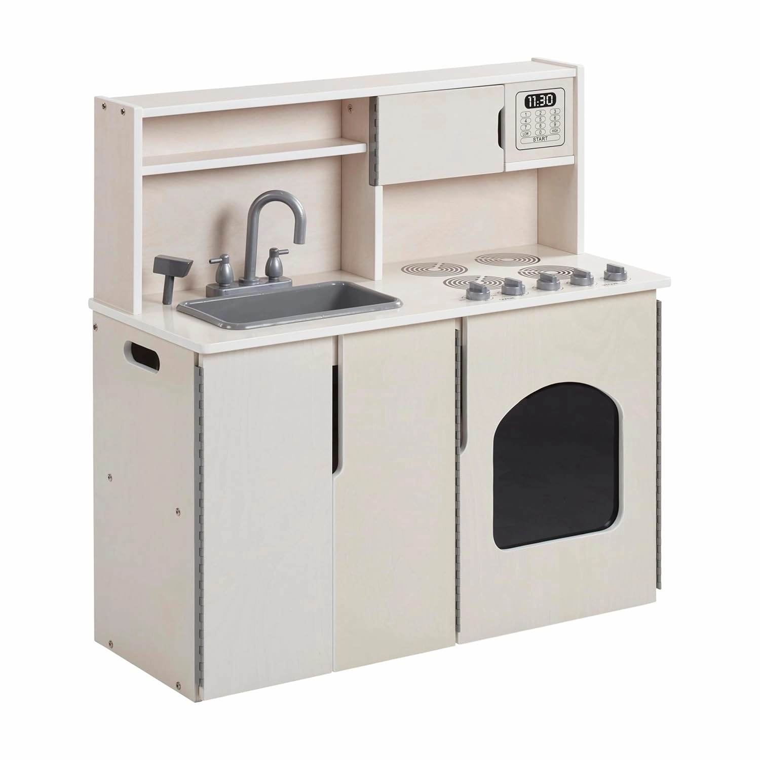 ECR4Kids 4-in-1 Kitchen, Sink, Stove, Oven, Microwave and Storage, Play Kitchen, White Wash