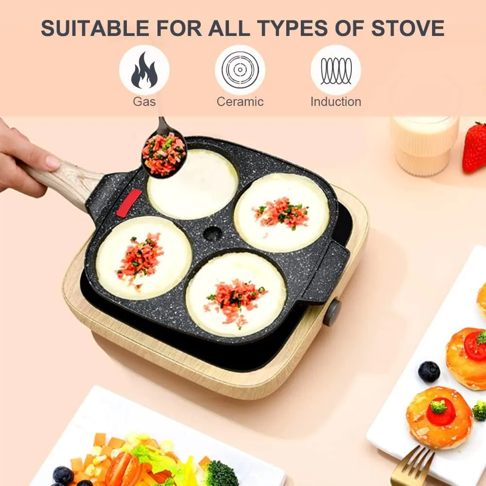 Egg Pan, Egg Frying Pan with Lid Nonstick 4 Cups Pancake Pan Fried Egg Pan for Breakfast - Black