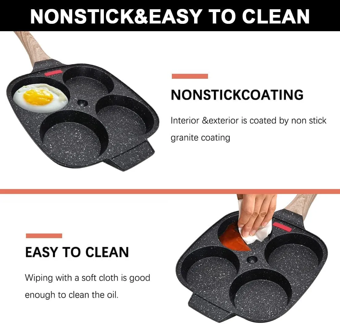Egg Pan, Egg Frying Pan with Lid Nonstick 4 Cups Pancake Pan Fried Egg Pan for Breakfast - Black