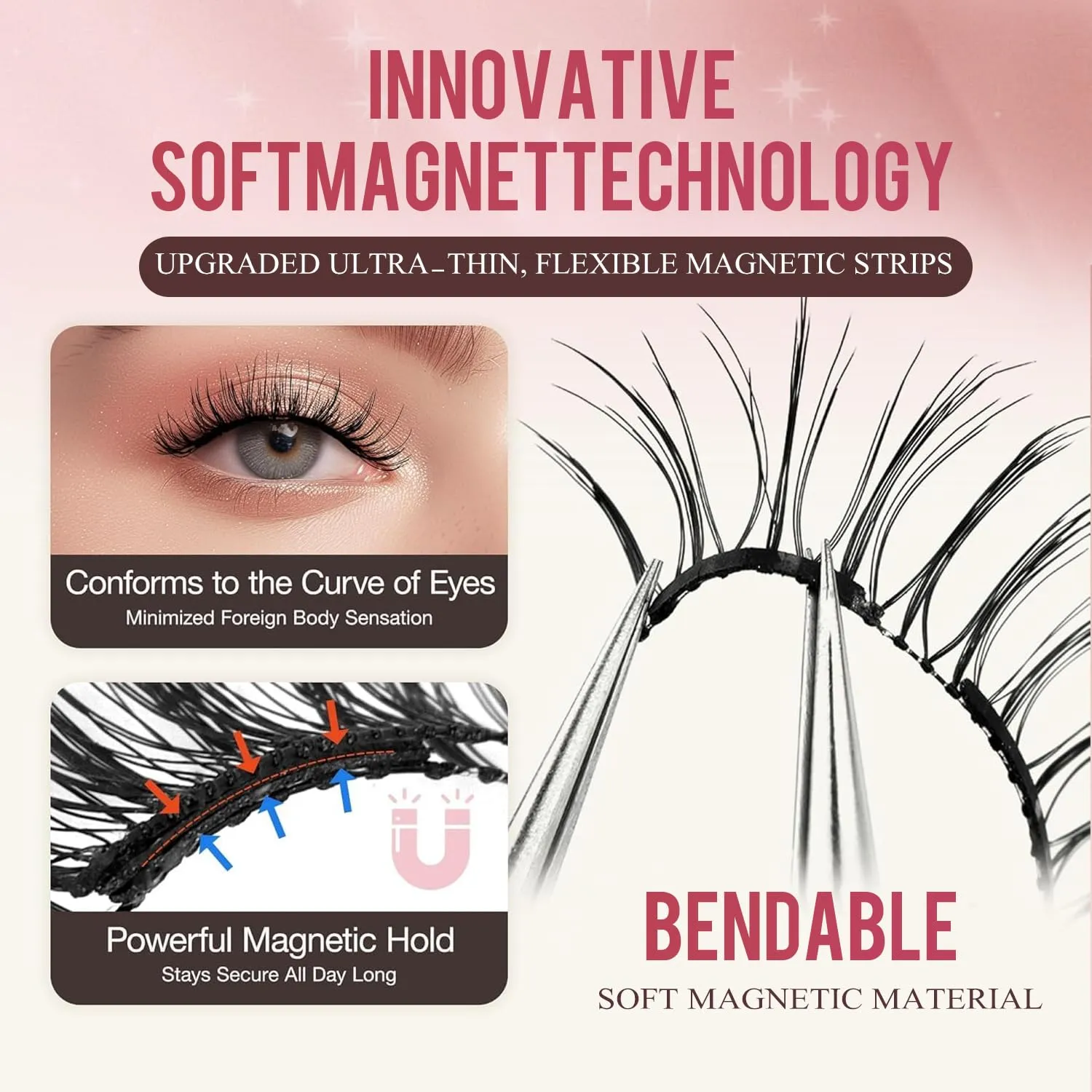 Elara Craft Magnetic Eyelashes, Magnetic Eyelashes with Applicator Natural, Soft Magnet Lashes Natural Look, Reusable Glue-free False Eyelashes Series (Nature Series(EA10 EM10))