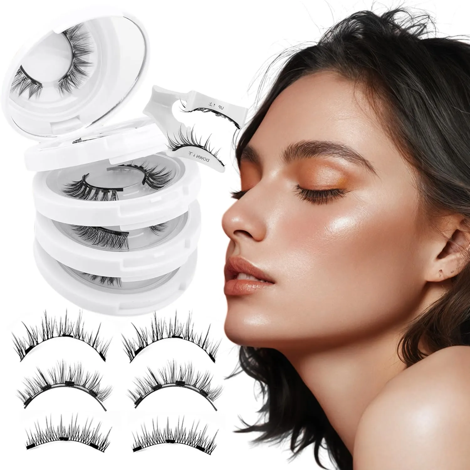 Elara Craft Magnetic Eyelashes,Magnetic Eyelashes with Applicator Eyelashes 3 Pair Reusable No Glue Needed Cat Eye Natural Look Lashes Kit