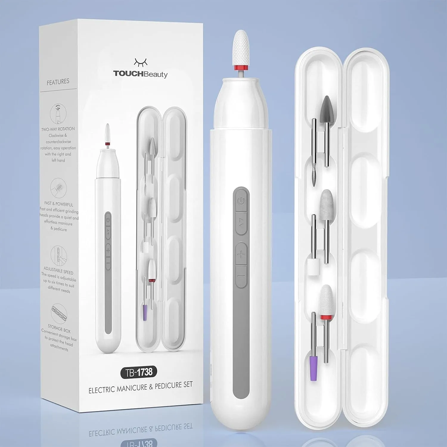 Electric Nail Drill, TOUCHBeauty Portable Electric Nail File Professional, Cordless Electric Nail File for Acrylic Gel Nails, Manicure Pedicure Tool with Nail Drill Bits Sanding for Home Salon