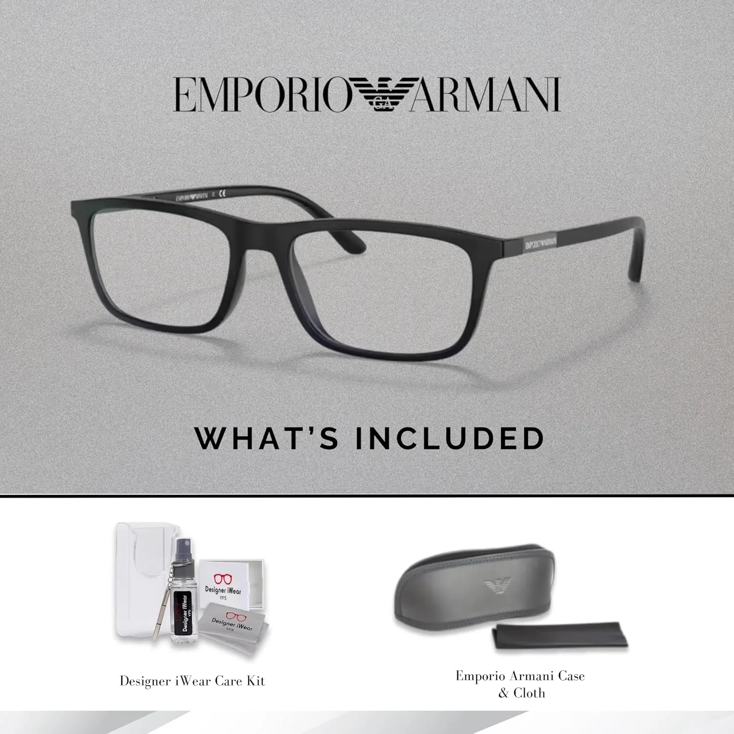 Emporio Armani EA4160 Rectangle Eyeglasses for Men   TWO FREE Magnetic Sun Lenses   BUNDLE With Designer iWear Eyewear Kit