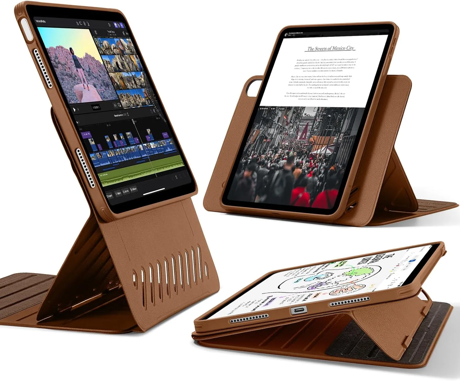 ESR for iPad Air 11 Inch Case M2(2024), iPad Air 6th/5th/4th Gen Case (2024/2022/2020), Removable Magnetic Cover, Adjustable Portrait/Landscape Stand with Raised Screen View, 9 Standing Angles, Brown