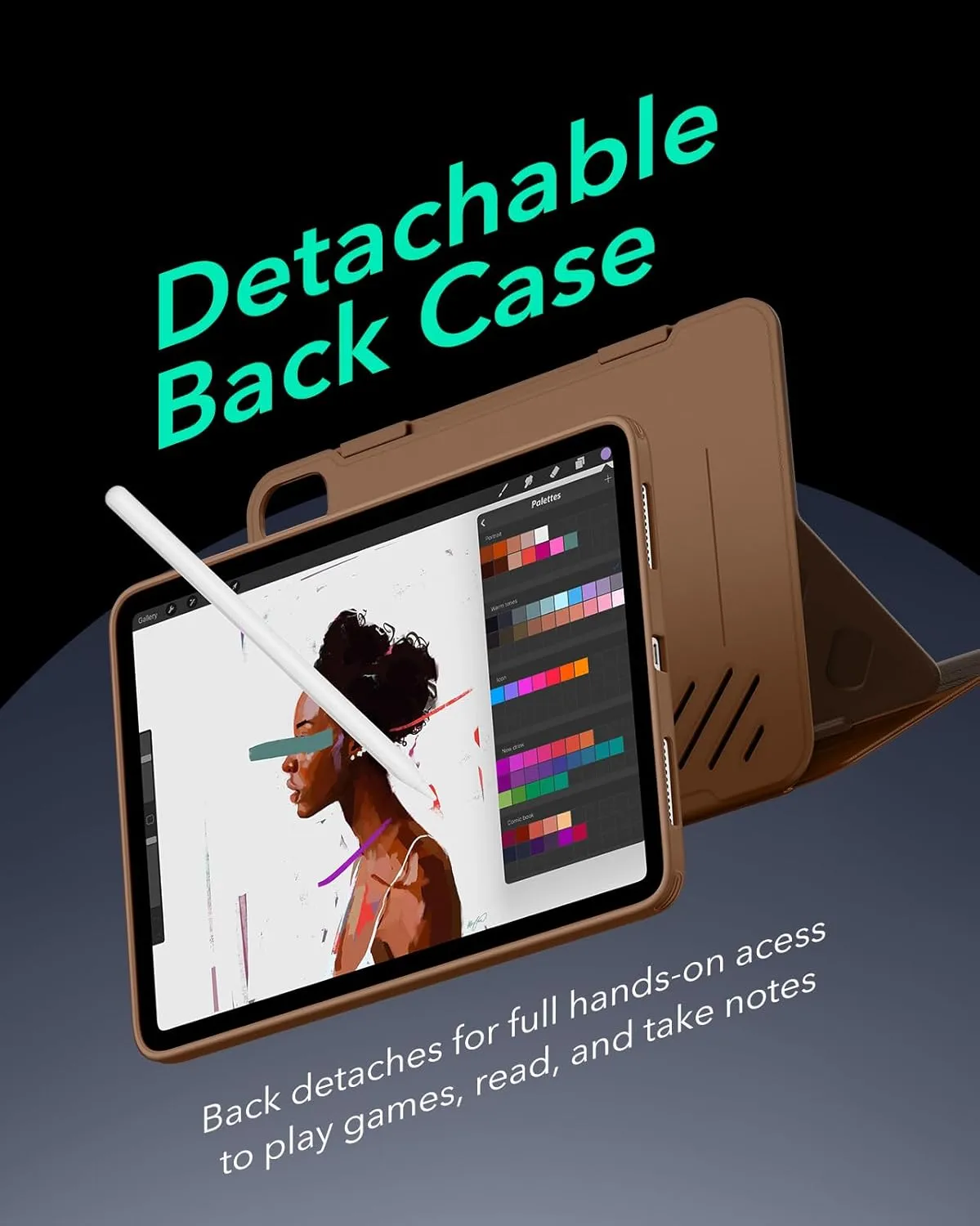 ESR for iPad Air 11 Inch Case M2(2024), iPad Air 6th/5th/4th Gen Case (2024/2022/2020), Removable Magnetic Cover, Adjustable Portrait/Landscape Stand with Raised Screen View, 9 Standing Angles, Brown