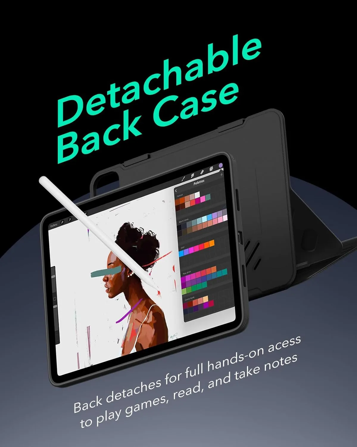 ESR for iPad Pro 13 Inch Case M4(2024), iPad Pro 13 Rotating Case with Removable Magnetic Cover, Adjustable Portrait/Landscape Stand with Raised Screen View, 9 Standing Angles, Shift Series, Black