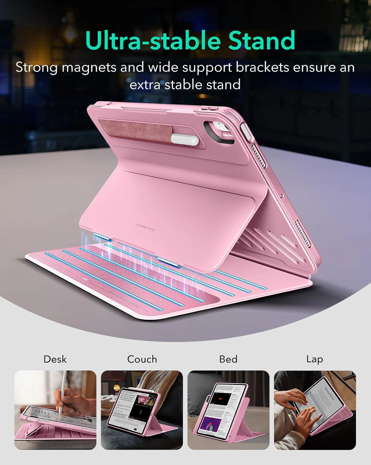 ESR for iPad Air 11 Inch Case (2025) M3/M2, iPad Air 7th/6th/5th/4th Gen Case (2024/2022/2020) 10.9 Inch, Removable Magnetic Cover, Adjustable Portrait/Landscape Stand, 9 Standing Angles, Pink