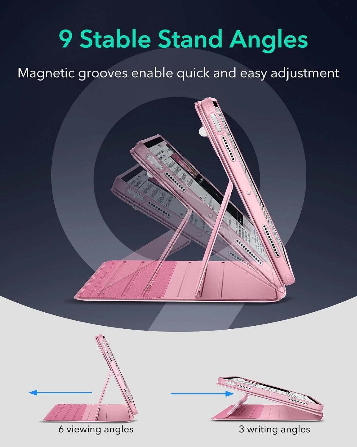 ESR for iPad Air 11 Inch Case (2025) M3/M2, iPad Air 7th/6th/5th/4th Gen Case (2024/2022/2020) 10.9 Inch, Removable Magnetic Cover, Adjustable Portrait/Landscape Stand, 9 Standing Angles, Pink