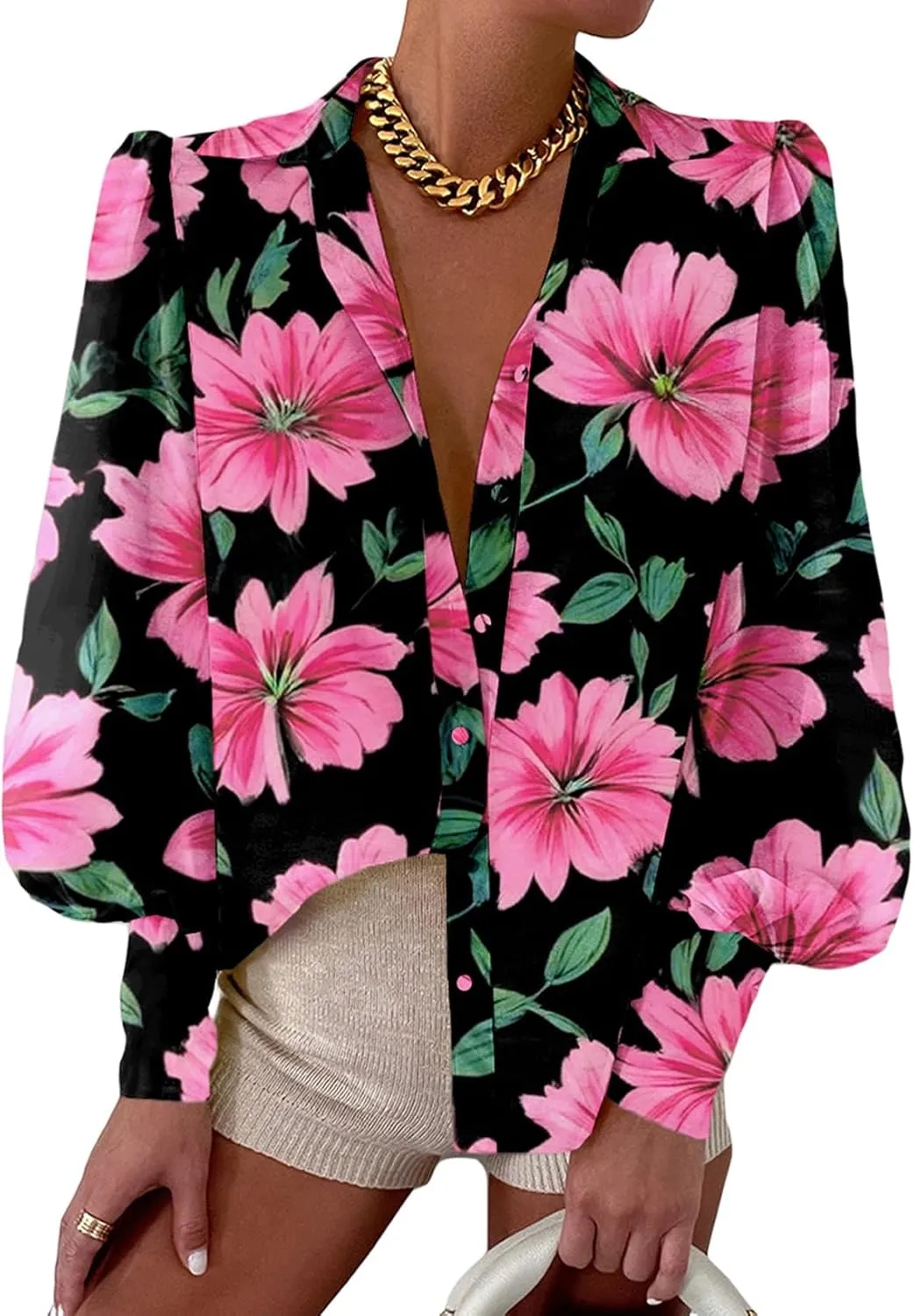 EVALESS Womens Tops Button Down Shirts Print Long Sleeve Blouses for Women Fashion 2025