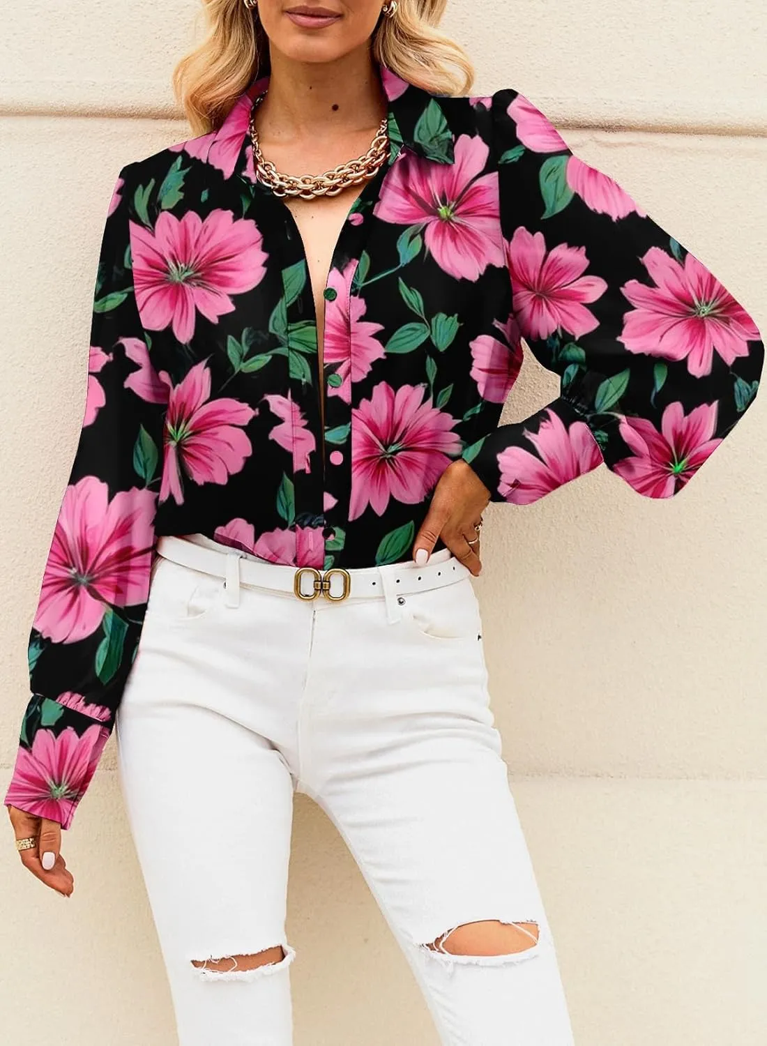 EVALESS Womens Tops Button Down Shirts Print Long Sleeve Blouses for Women Fashion 2025