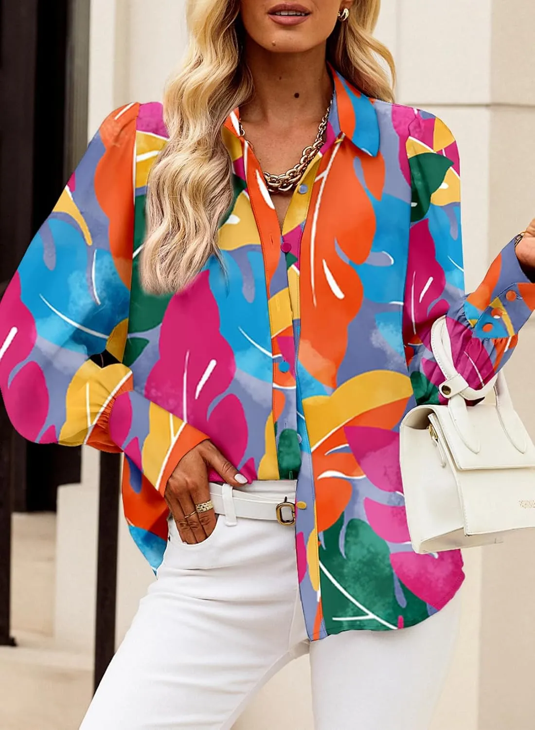 EVALESS Womens Tops Button Down Shirts Print Long Sleeve Blouses for Women Fashion 2025