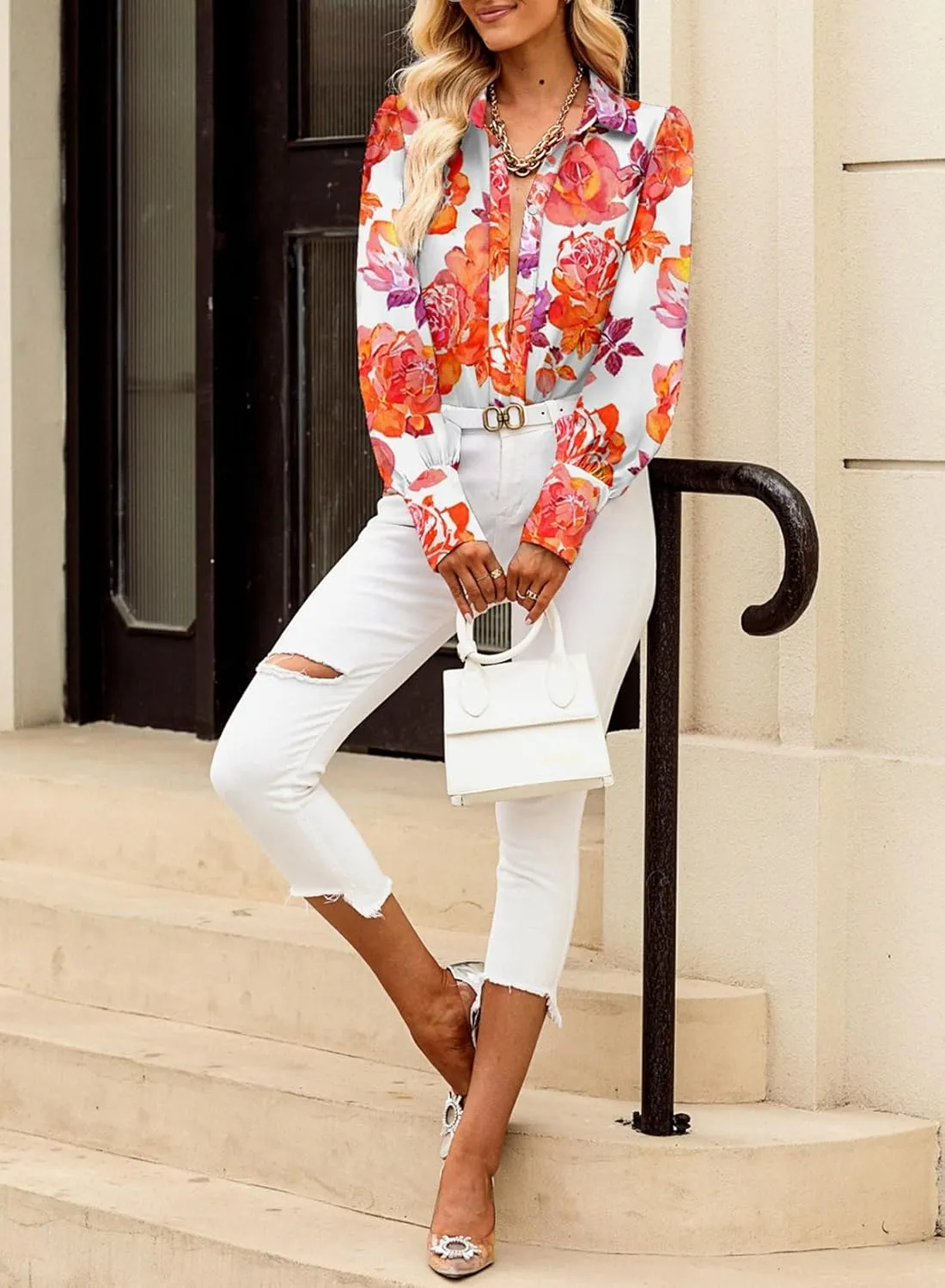 EVALESS Womens Tops Button Down Shirts Print Long Sleeve Blouses for Women Fashion 2025
