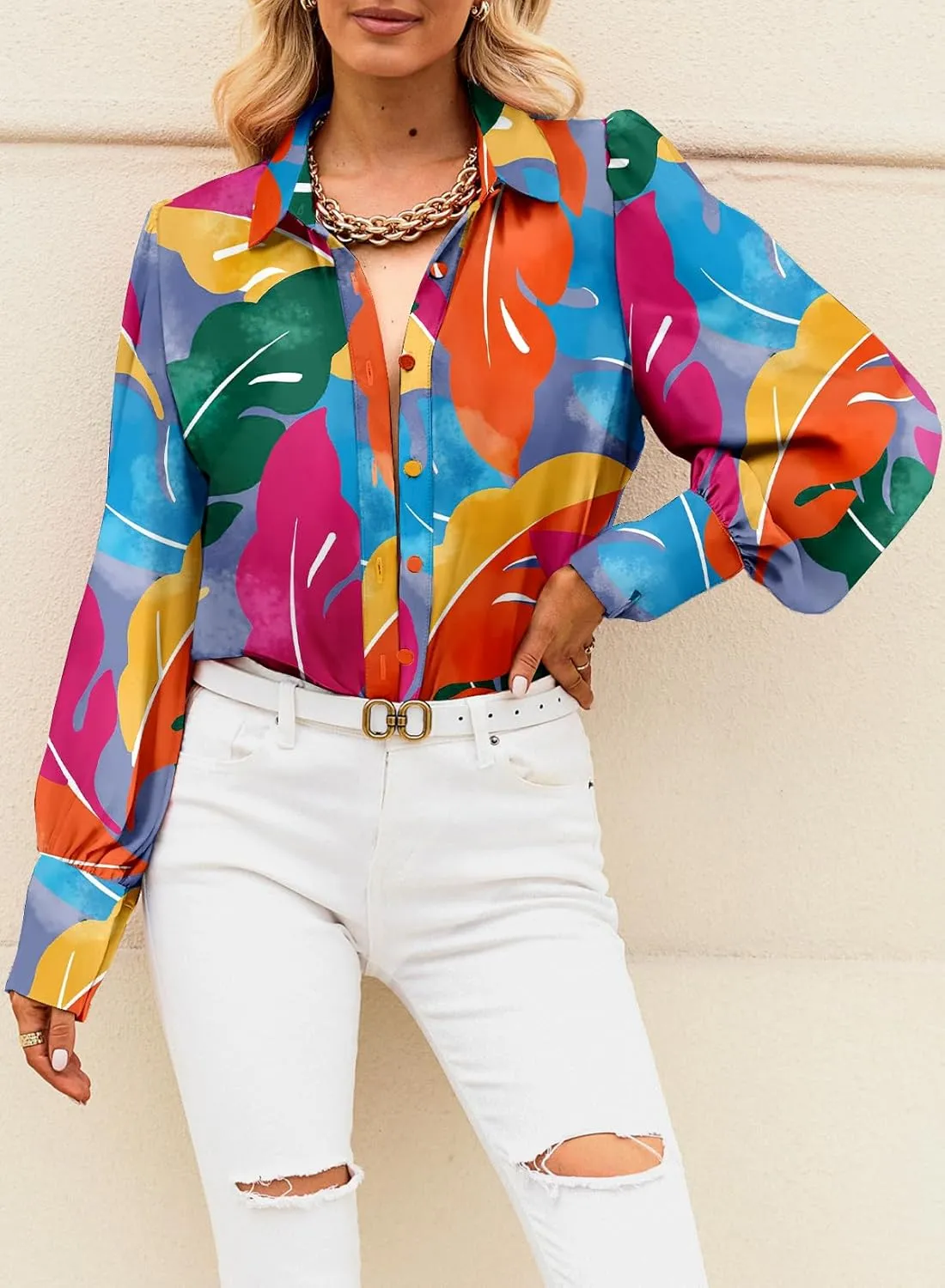EVALESS Womens Tops Button Down Shirts Print Long Sleeve Blouses for Women Fashion 2025
