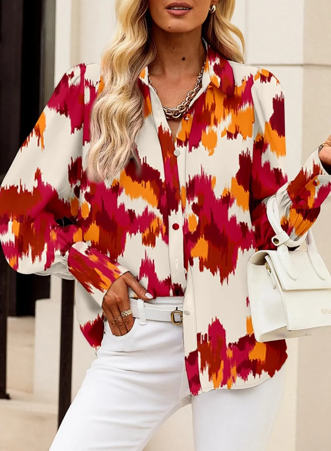 EVALESS Womens Tops Button Down Shirts Print Long Sleeve Blouses for Women Fashion 2025