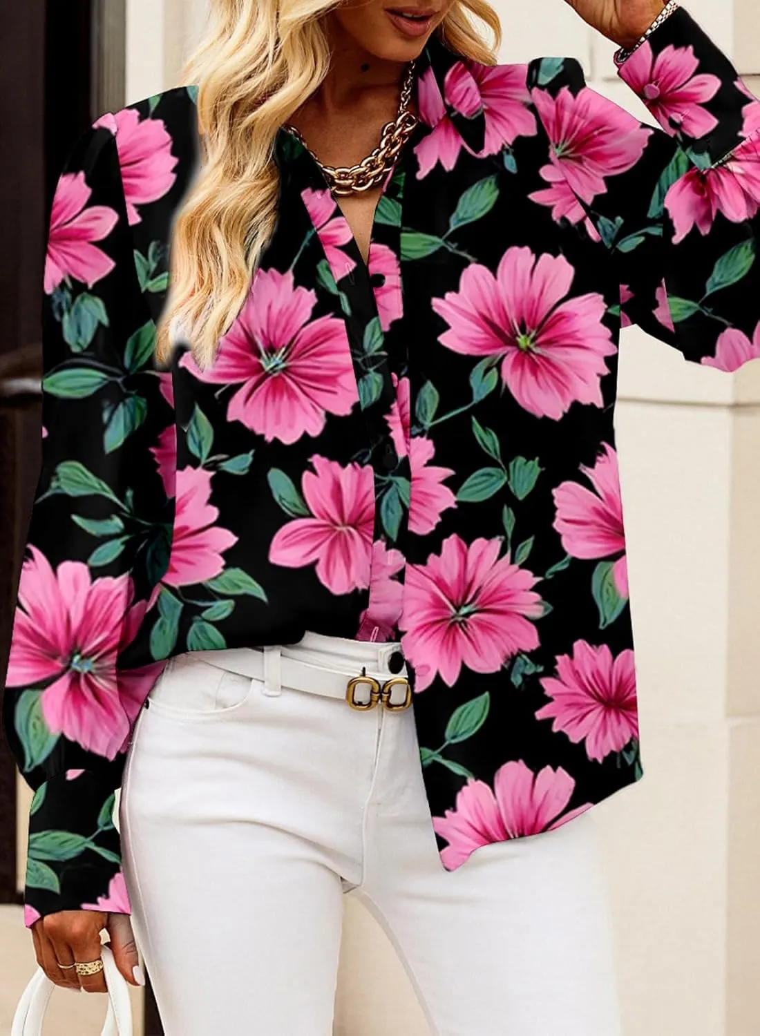 EVALESS Womens Tops Button Down Shirts Print Long Sleeve Blouses for Women Fashion 2025