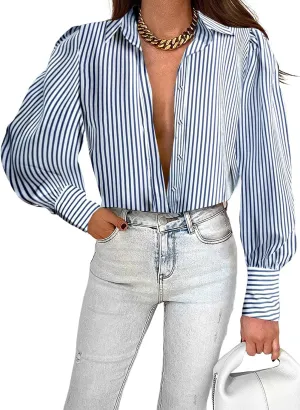 EVALESS Womens Tops Button Down Shirts Print Long Sleeve Blouses for Women Fashion 2025