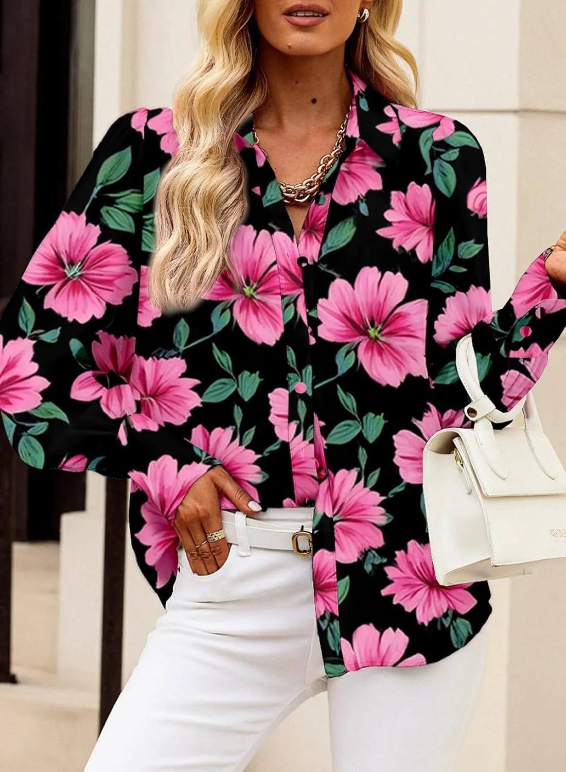 EVALESS Womens Tops Button Down Shirts Print Long Sleeve Blouses for Women Fashion 2025