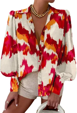 EVALESS Womens Tops Button Down Shirts Print Long Sleeve Blouses for Women Fashion 2025