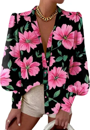 EVALESS Womens Tops Button Down Shirts Print Long Sleeve Blouses for Women Fashion 2025