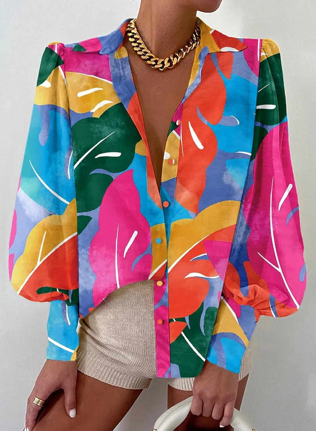 EVALESS Womens Tops Button Down Shirts Print Long Sleeve Blouses for Women Fashion 2025