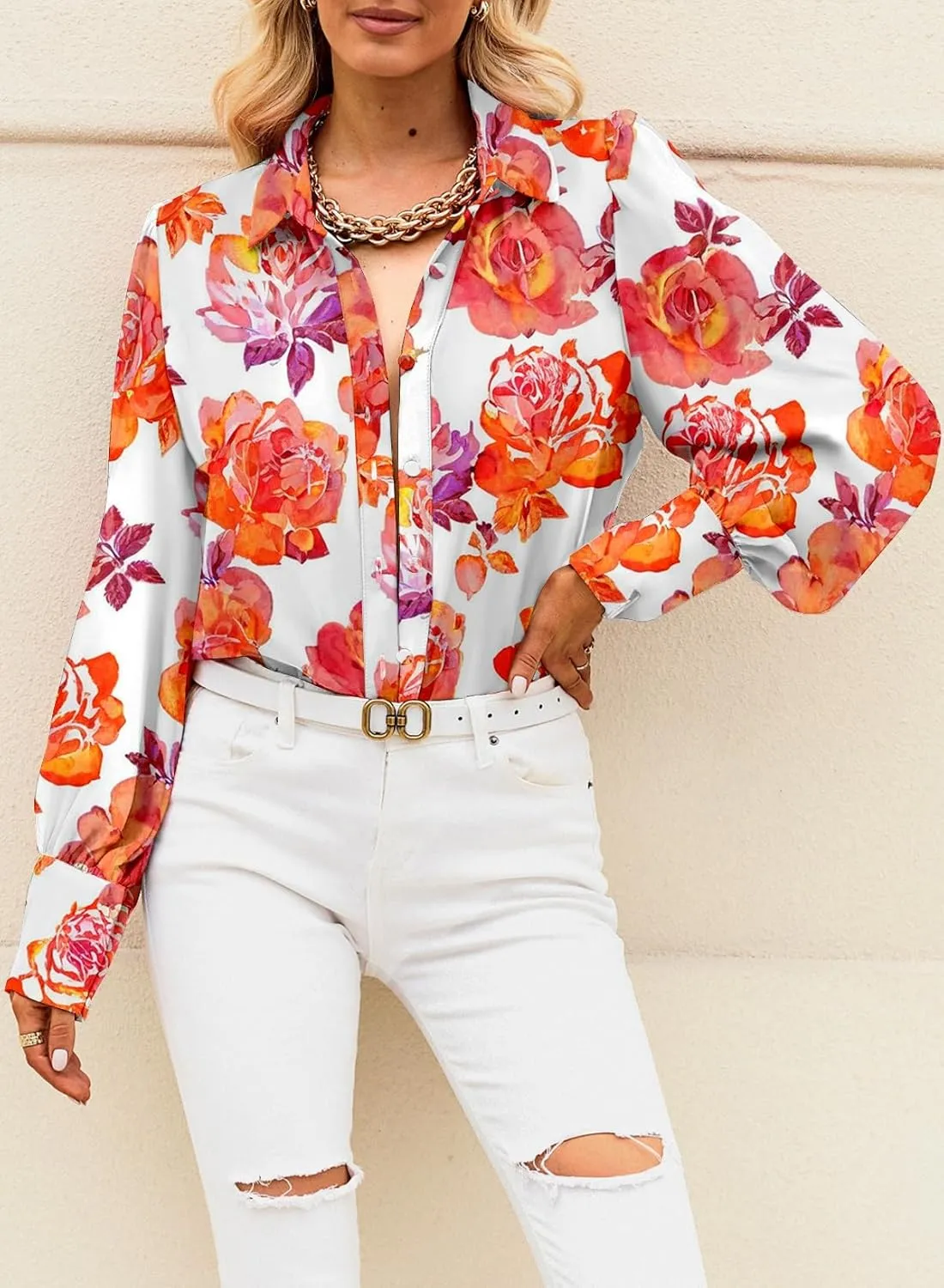 EVALESS Womens Tops Button Down Shirts Print Long Sleeve Blouses for Women Fashion 2025