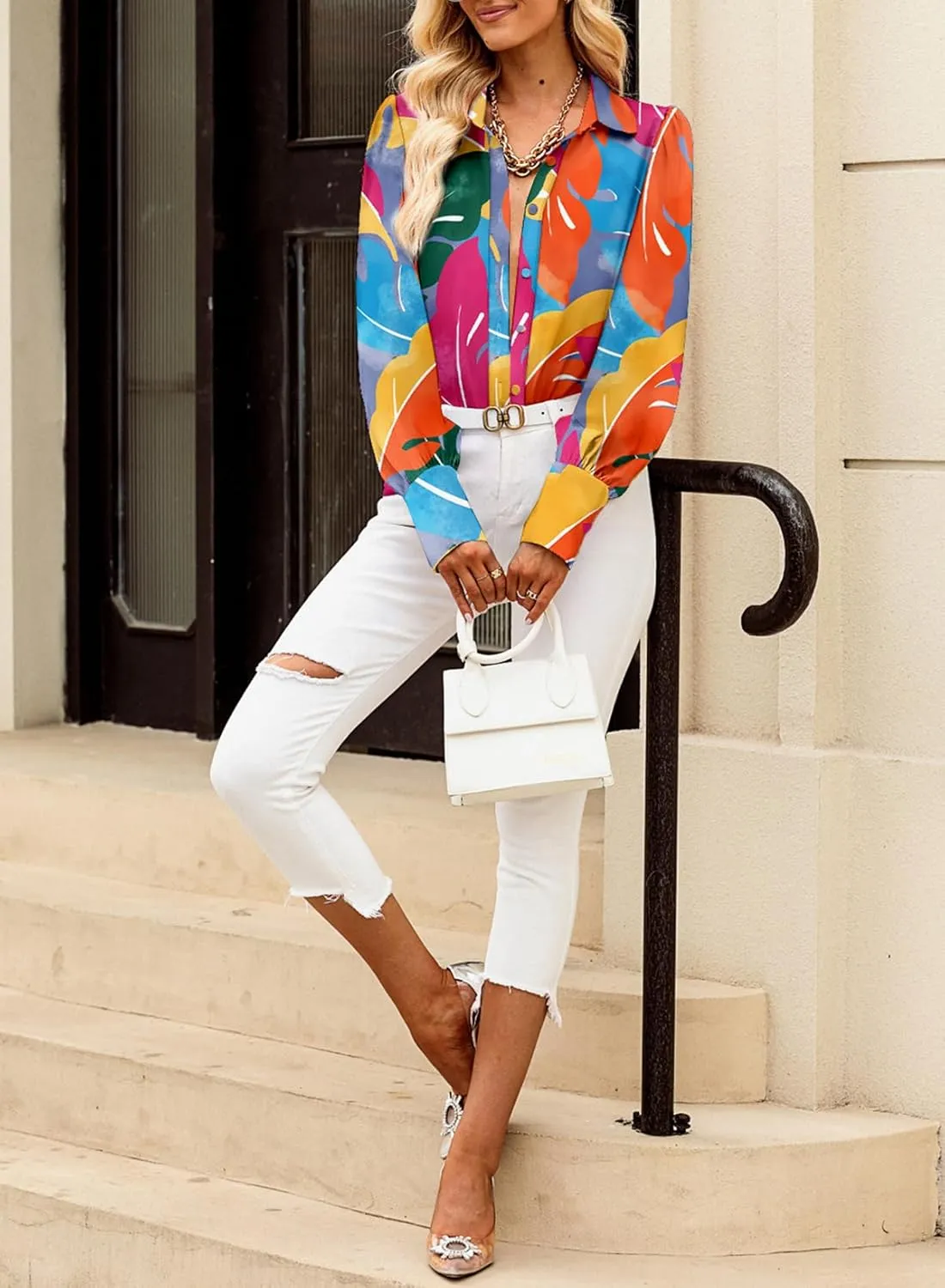 EVALESS Womens Tops Button Down Shirts Print Long Sleeve Blouses for Women Fashion 2025