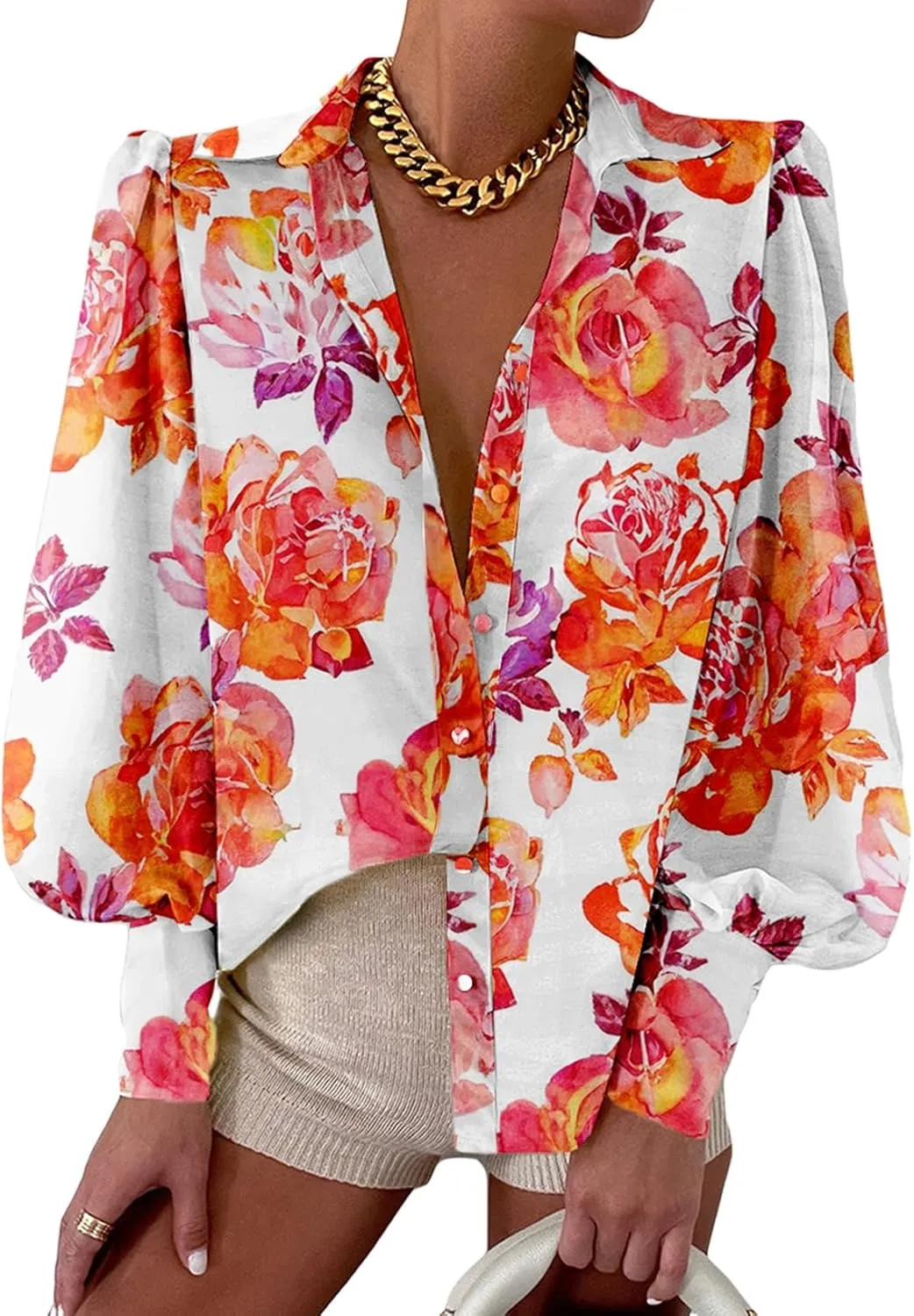 EVALESS Womens Tops Button Down Shirts Print Long Sleeve Blouses for Women Fashion 2025