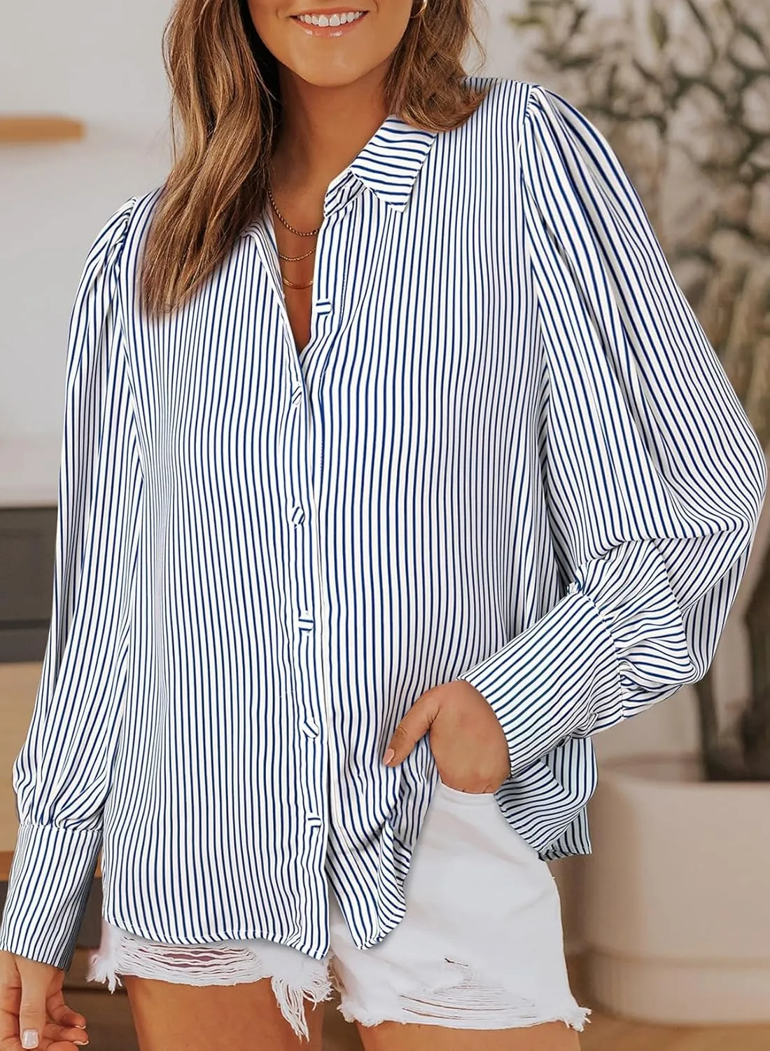 EVALESS Womens Tops Button Down Shirts Print Long Sleeve Blouses for Women Fashion 2025