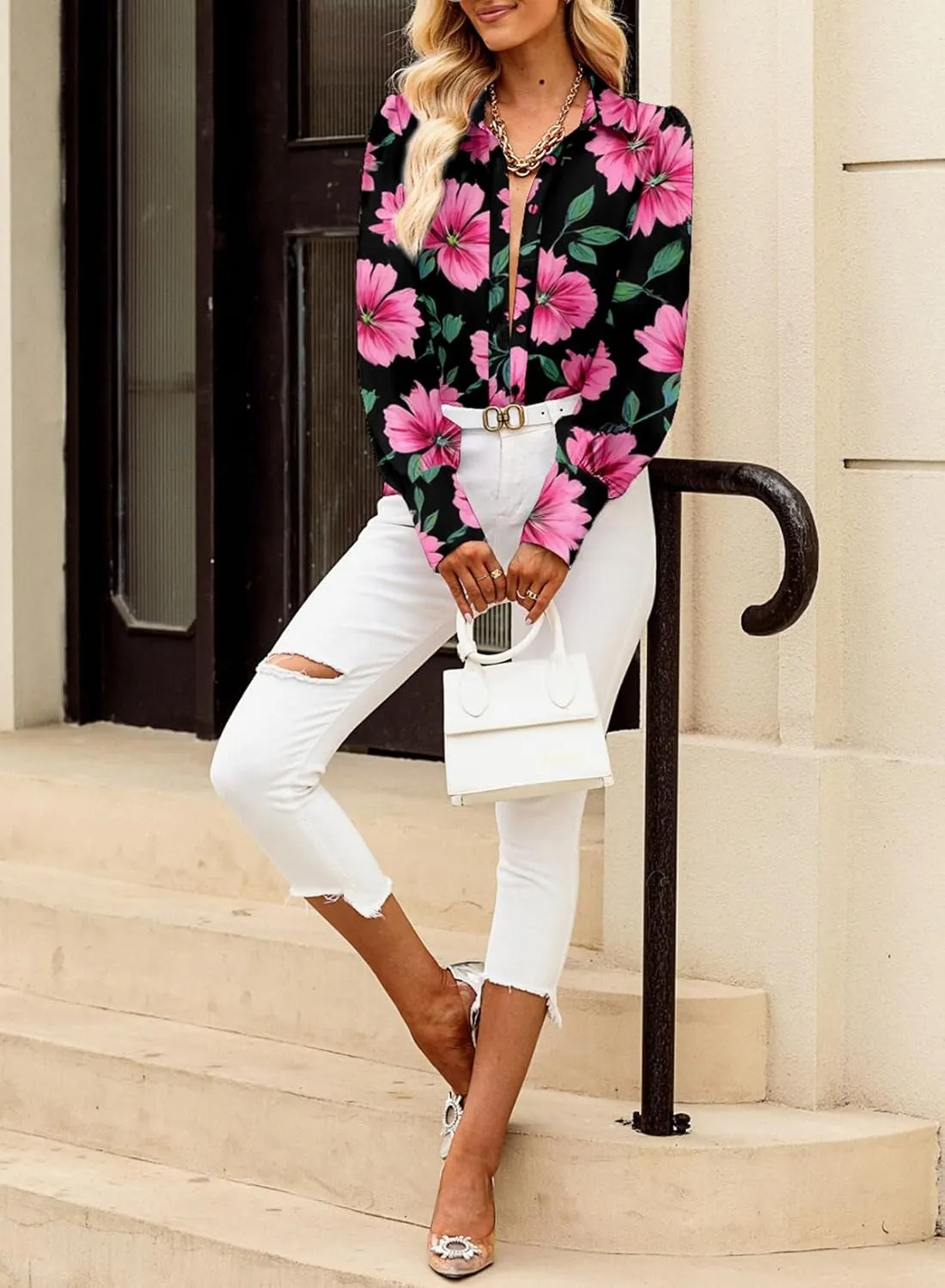 EVALESS Womens Tops Button Down Shirts Print Long Sleeve Blouses for Women Fashion 2025