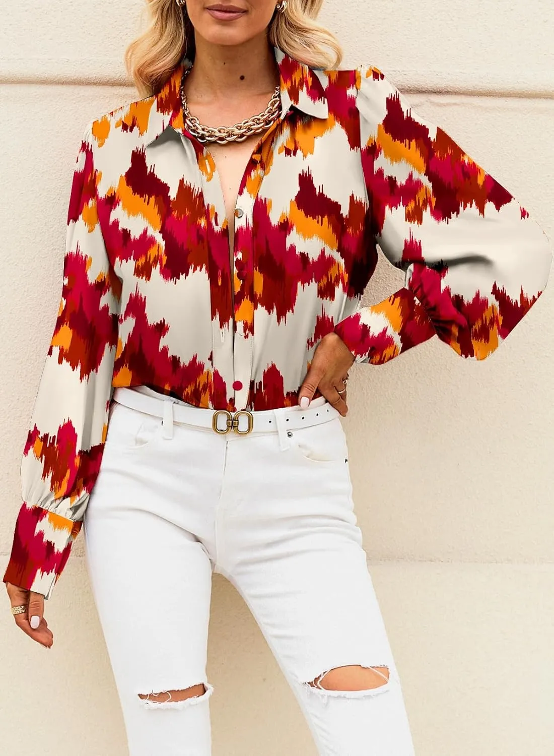 EVALESS Womens Tops Button Down Shirts Print Long Sleeve Blouses for Women Fashion 2025