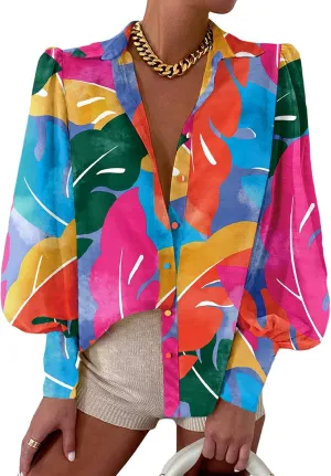 EVALESS Womens Tops Button Down Shirts Print Long Sleeve Blouses for Women Fashion 2025