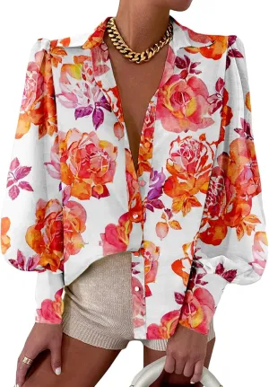EVALESS Womens Tops Button Down Shirts Print Long Sleeve Blouses for Women Fashion 2025