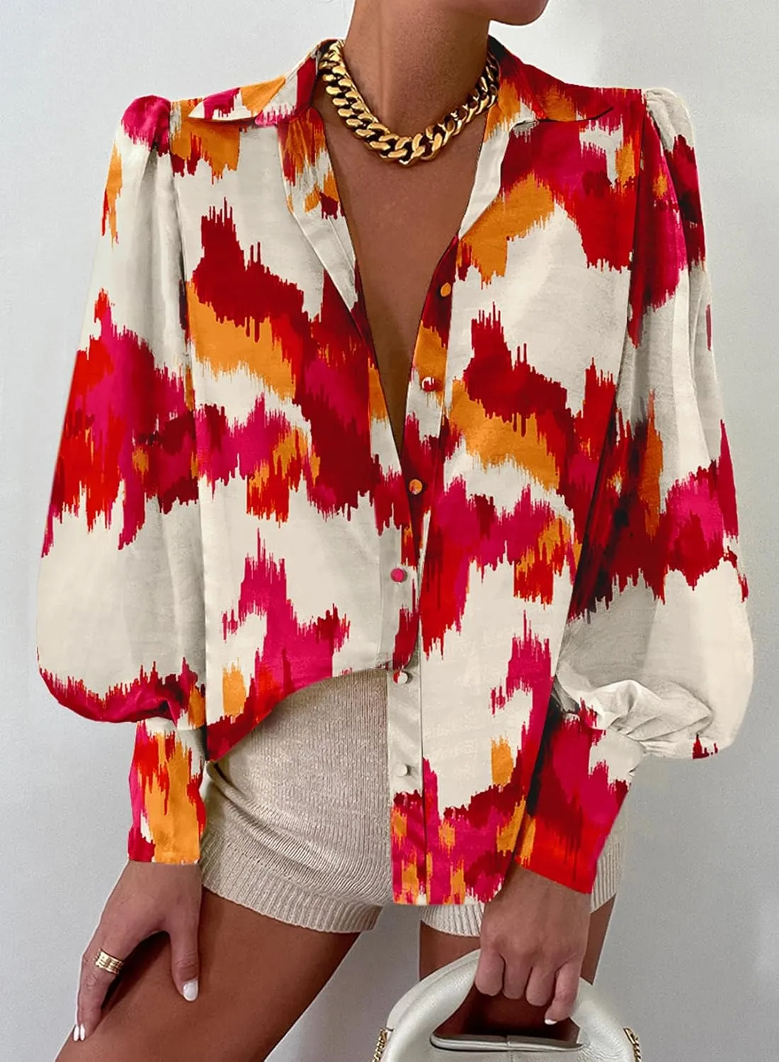 EVALESS Womens Tops Button Down Shirts Print Long Sleeve Blouses for Women Fashion 2025