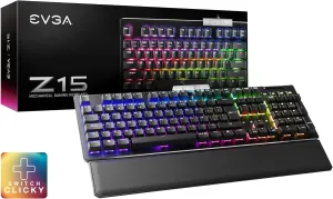 EVGA Z15 RGB Mechanical Gaming Keyboard (Clicky Switch) RGB Backlit LED, Hot Swappable Kailh Speed Bronze Switches, Spanish, 822-W1-15SP-K2