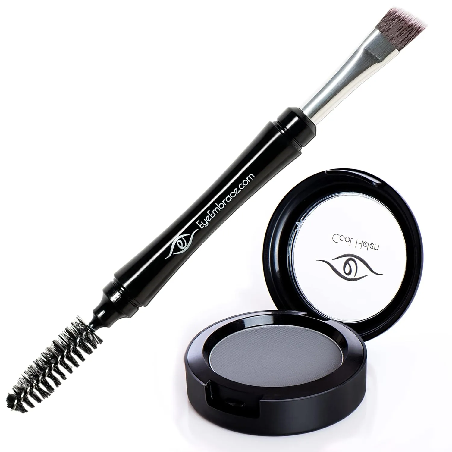 Eye Embrace Cool Helen Light Gray Eyebrow Powder & Pro Grip Angled Brow Brush Bundle - Waterproof, Cruelty-Free