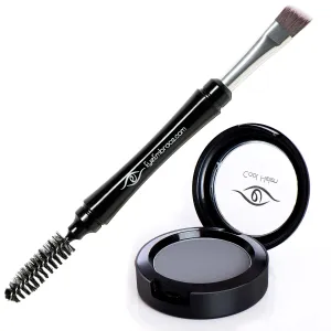 Eye Embrace Cool Helen Light Gray Eyebrow Powder & Pro Grip Angled Brow Brush Bundle - Waterproof, Cruelty-Free