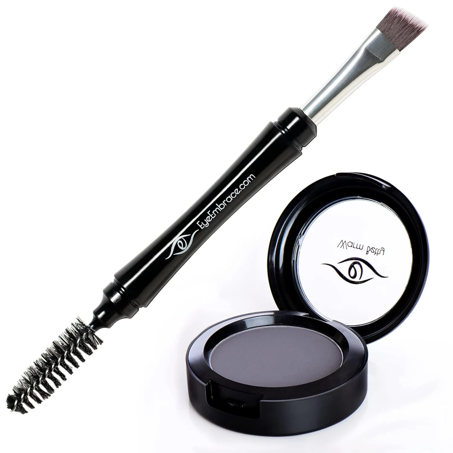 Eye Embrace Warm Betty Light Gray Eyebrow Powder & Pro Grip Angled Brow Brush Bundle - Waterproof, Cruelty-Free
