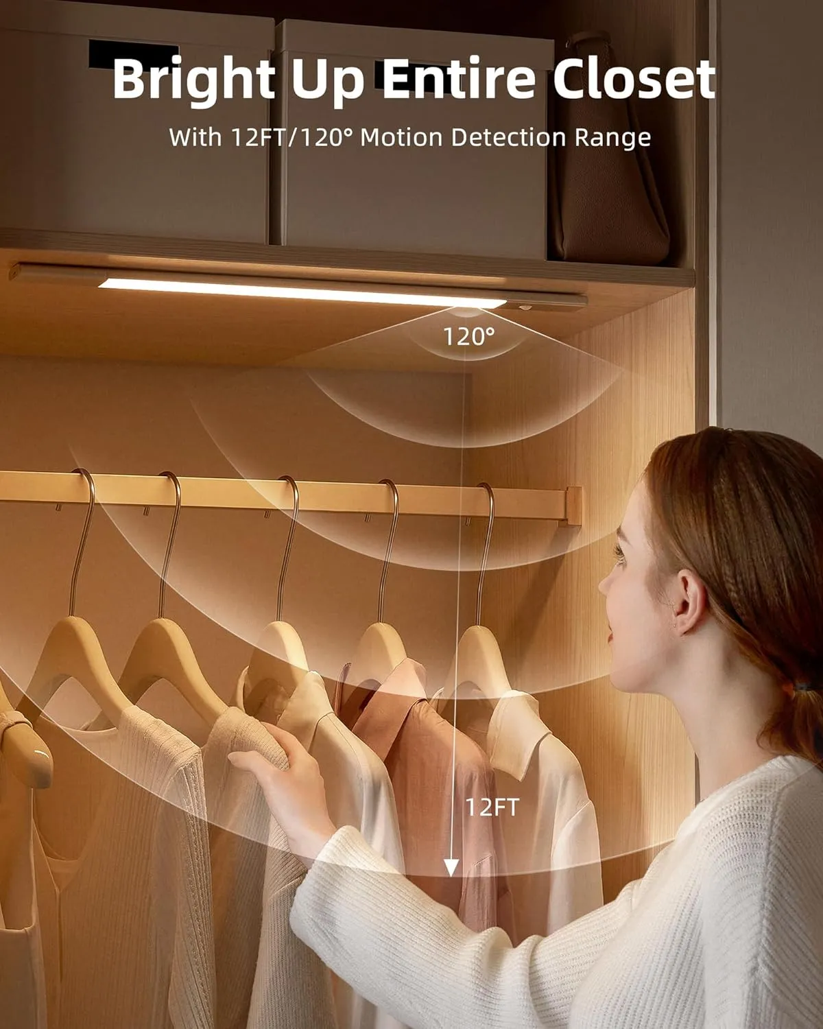 EZVALO Under Cabinet Lighting, 2200mAh Rechargeable Battery, 76 LEDs Dimmable Closet Lights, 3 Color Temps, Motion Sensor Light Indoor for Kitchen, Wardrobe
