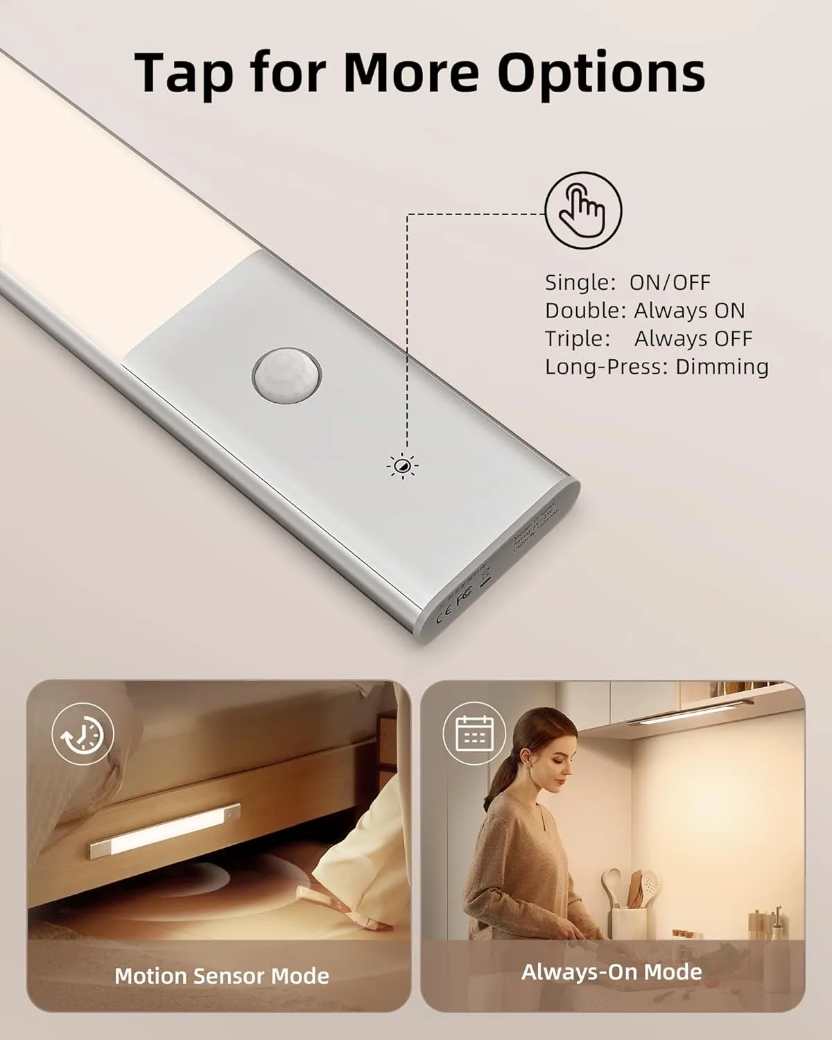 EZVALO Under Cabinet Lighting, 2200mAh Rechargeable Battery, 76 LEDs Dimmable Closet Lights, 3 Color Temps, Motion Sensor Light Indoor for Kitchen, Wardrobe
