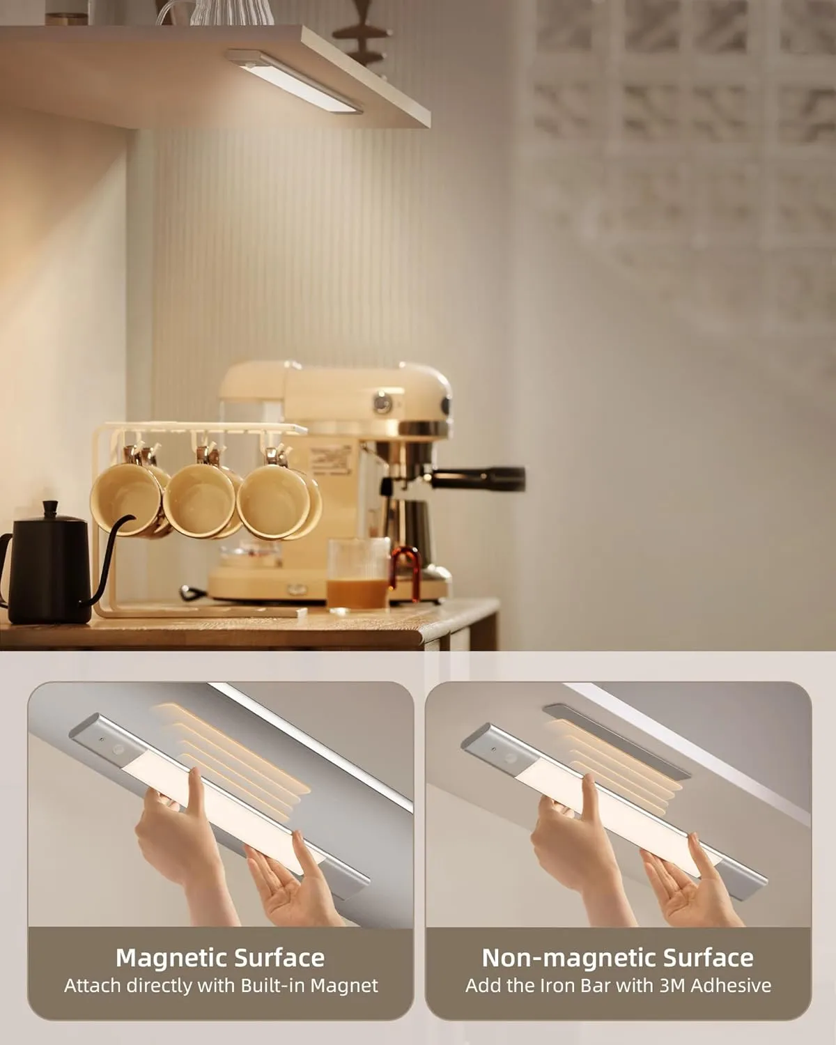 EZVALO Under Cabinet Lighting, 2200mAh Rechargeable Battery, 76 LEDs Dimmable Closet Lights, 3 Color Temps, Motion Sensor Light Indoor for Kitchen, Wardrobe