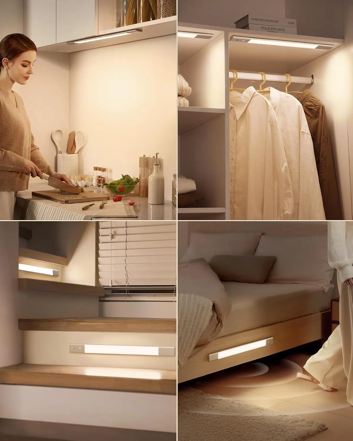 EZVALO Under Cabinet Lighting, 2200mAh Rechargeable Battery, 76 LEDs Dimmable Closet Lights, 3 Color Temps, Motion Sensor Light Indoor for Kitchen, Wardrobe