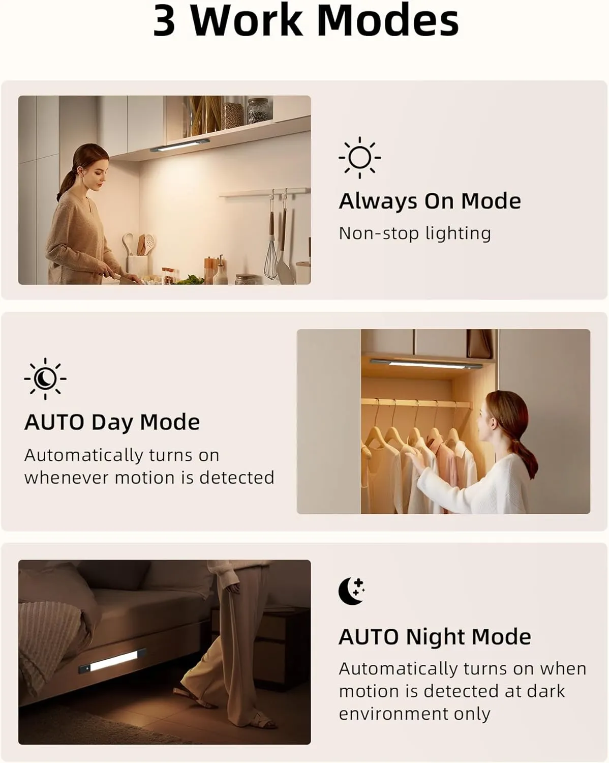 EZVALO Under Cabinet Lighting, Motion Sensor Lights with 2 Detachable Batteries, 76 LED Dimmable Closet Lights, 3 Color Temps, Under Counter Lights for Kitchen, Wardrobe