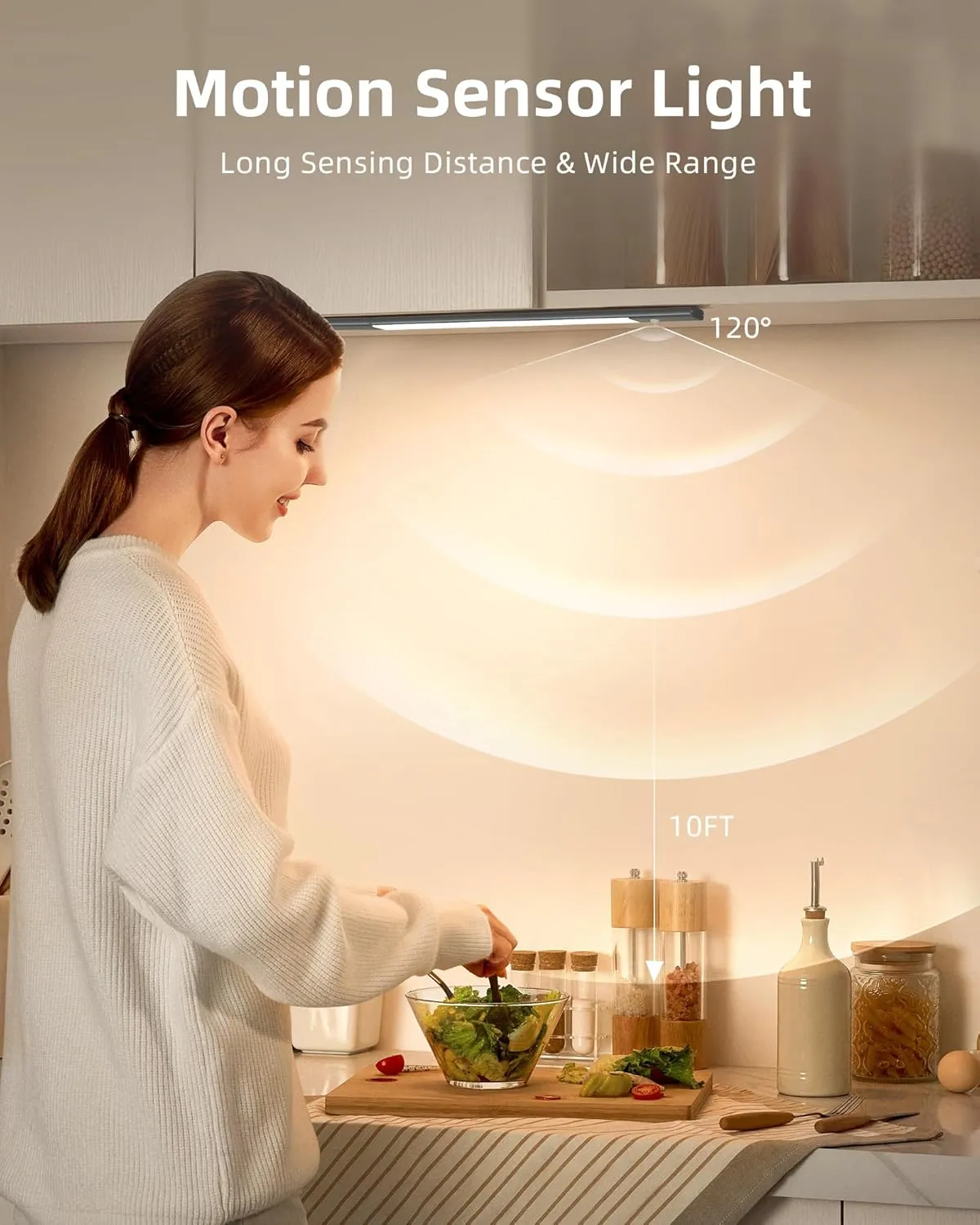 EZVALO Under Cabinet Lighting, Motion Sensor Lights with 2 Detachable Batteries, 76 LED Dimmable Closet Lights, 3 Color Temps, Under Counter Lights for Kitchen, Wardrobe