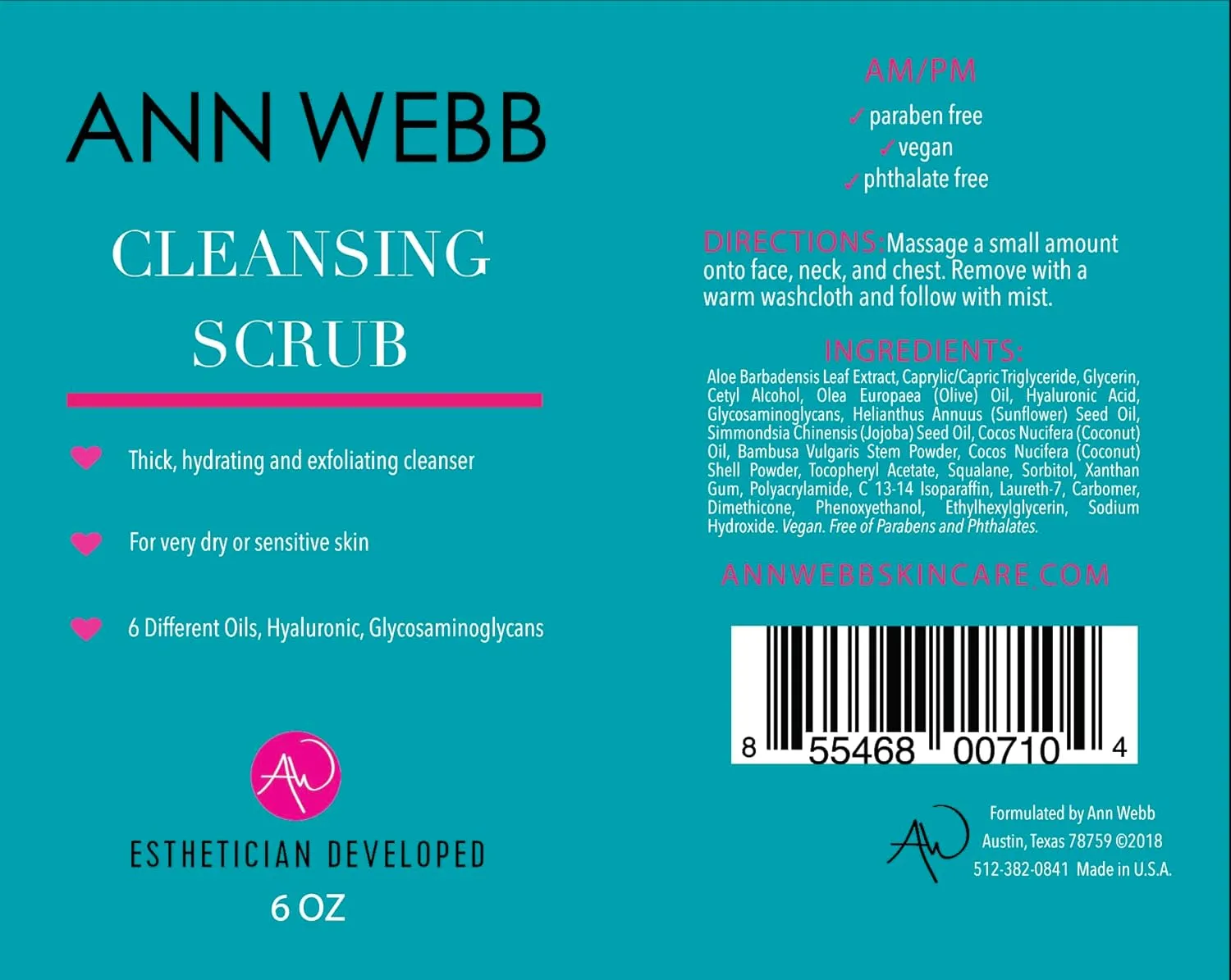 Facial Cleansing Scrub - All Natural Gentle Daily Exfoliating Facial Scrub Unclogs Pores, Clears Blackheads & Acne - Leaves skin glowing - Super Hydrating Scrub won't damage your skin 16oz