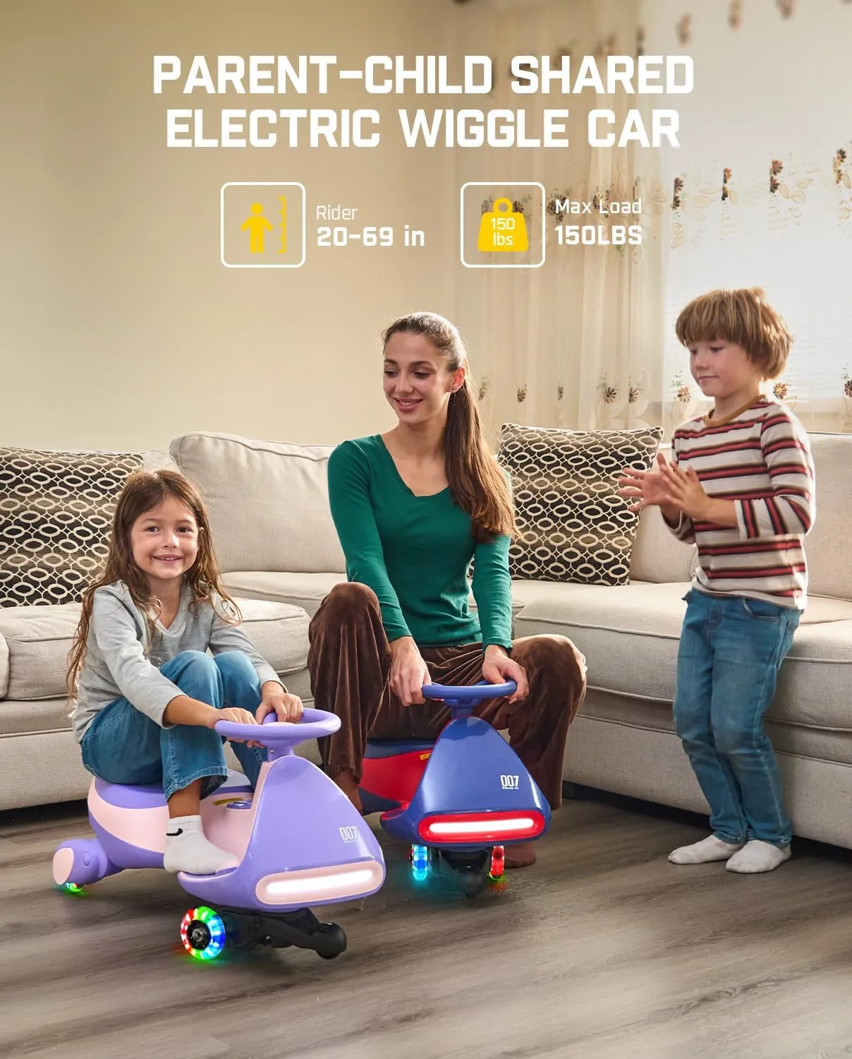 FanttikRide 6V N7 Classic Electric Wiggle Car with Pedal, Rechargeable Battery, CyberWiggle, 2 in 1 Swing Car, 2 Speed, Anti-Rollover, Flashing Wheels, Bluetooth, for Ages 3 and Up, 150 Lbs, Blue